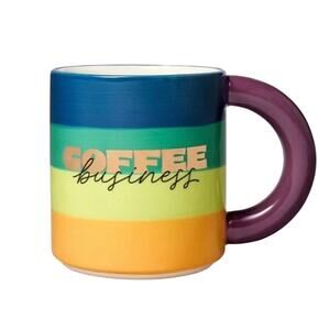 Brand New Tabitha Brown Multi Rainbow Stripe Stoneware "Coffee Business"